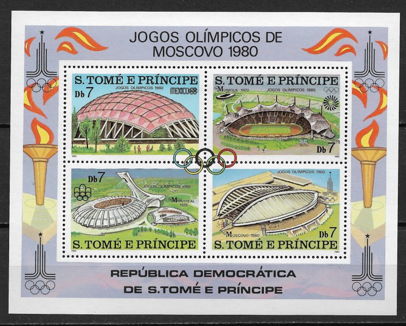 1980 St. Thomas & Prince Islands 572 Olympic Venues MNH S/S