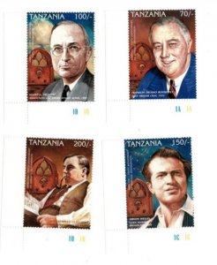 Tanzania 1996 - President Roosevelt Truman - Set of 4 Stamps Scott #1499-02 MNH