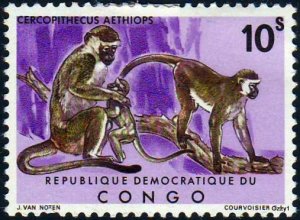 Congo Dem Rep 1971 Sc#735, SG#773 10S Purple Grass Monkeys MLH