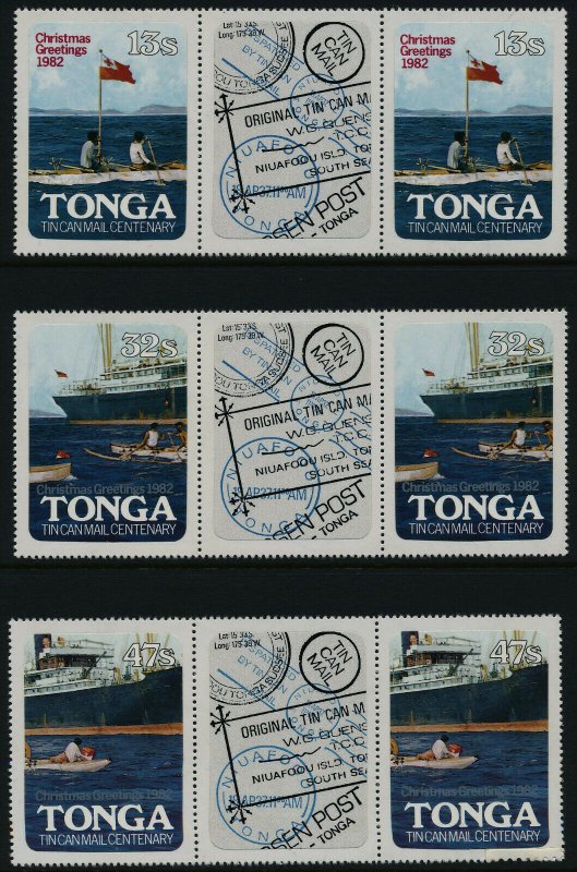 Tonga 526-8 Gutter Pairs MNH Tin Can Mail, Flag, Ship, Christmas o/p