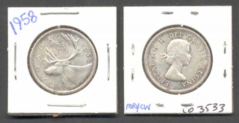 Canada ~ 1958 ~ 25c Silver Quarter ~ (a)