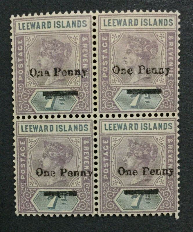 MOMEN: LEEWARD ISLANDS SG #19 1902 BLOCK MINT OG NH LOT #198554-6179