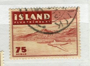 ICELAND; 1947 early Airmail issue fine used 75a. value