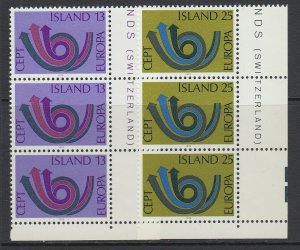 Iceland, Scott 447-448, MNH strips of three