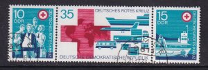 German Democratic Republic   DDR #1399-1401a cancelled 1972 Red Cross strip of 3