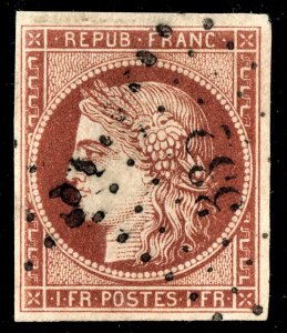 [st3219] France 1849 Yv#6 1f dark carmine 4 margins signed calves Cat:1,100 €