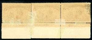 USAstamps Unused FVF US 1893 Columbian Expo Plate # Strip Sctt 233 OG MHR Faults