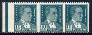 Turkey 1931 Ataturk 1st def 10 para green horiz strip of ...