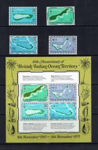 BIOT: 1975 10th Anniversary of Territory, Island maps, Mint set + m/s