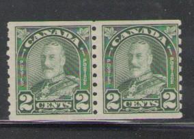 Canada Sc 180 1930 2 c grn G V coil stamp pair mint