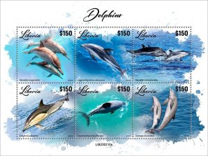 LIBERIA- 2023 - Dolphins - Perf 6v Sheet - Mint Never Hinged