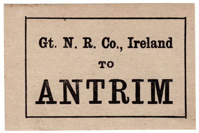 (I.B) Great Northern Railway (Ireland) : Parcel Label (Antrim) 