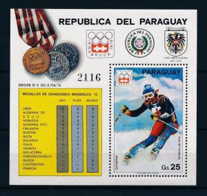 [55088] Paraguay 1976 Olympic games Innsbruck Skiing Medal tabel MNH Sheet