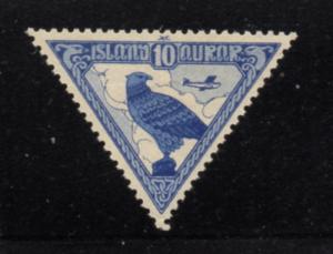 Iceland Sc C3 1930 10 aur Gyrfalcon airmail stamp mint