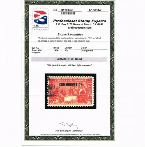 GENUINE PHILIPPINES SCOTT #420 FINE POSTALLY USED PSE GRADED CERT