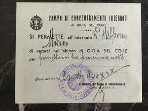 1940s Gioia del Colle Italy Concentration Camp Prisoner Town Pass marco halpern