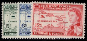 TRINIDAD & TOBAGO QEII SG281-283, 1958 Caribbean federation set, LH MINT. 