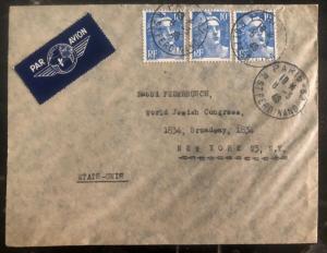 1946 Paris France World Jewish Congress Cover To New York USA Rabbi Federbusch