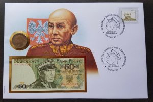 Poland Gen. Karol Swierczewski -Walter 1987 FDC (banknote coin cover) *Rare