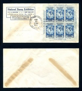 # 735 Souvenir Sheet First Day Cover with Linprint cachet NY, NY - 2-10-1934 #2