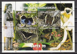 Malagasy Rep. 1999 Cinderella issue. Butterflies sheet of 4. ^