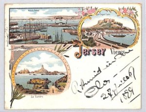 GB Channel Islands JERSEY Postcard 1899 COURT-SIZE Belgium Exhibition Label PF1