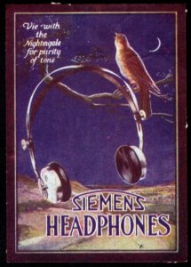 Vintage Germany Poster Stamp Vie Nightingale Purity Tone Siemens Headphones