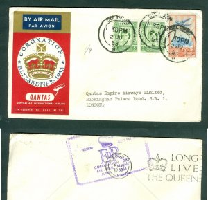 Ceylon 1953. FDC. Qantas Airline, Coronation Elizabeth II. Sc# 311 +2x 317