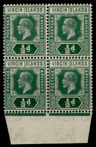 BRITISH VIRGIN ISLANDS GV SG80, ½d green, NH MINT. Cat £64+ BLOCK x 4