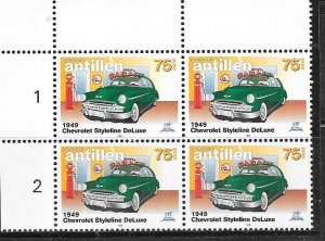 Netherlands Antilles #831 75c Classic Cars Margin blk of 4 (MNH) CV $6.40