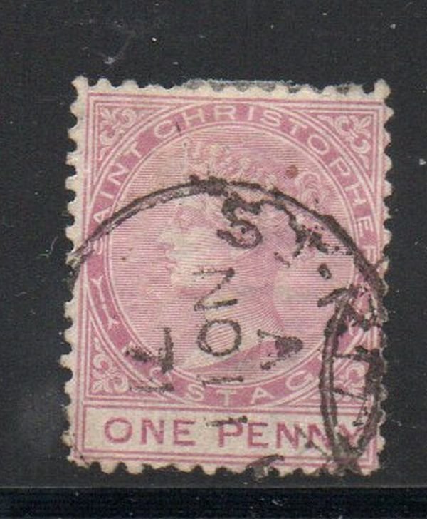 St Christopher Sc 2 1870 1d lilac rose Victoria stamp used