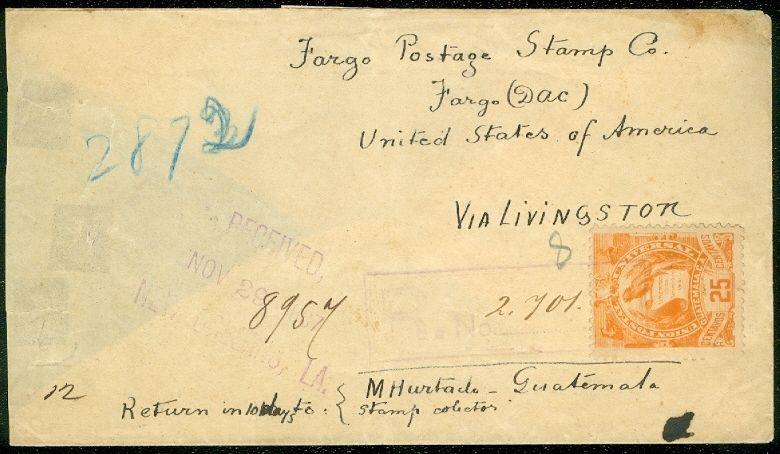 GUATEMALA : 1887 Registered cover to Fargo, North Dakota. Nice usage.