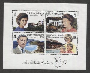 BRITISH VIRGIN ISLANDS Sc 658 Stamp World London 90, S/S, MNH, Princess Diana