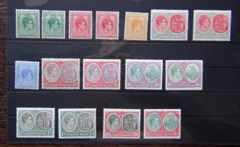 St Kitts Nevis 1938 - 50 values to 5s MM