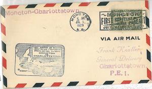 FIRST FLIGHT cover:  CANADA: MONOTON - CHARLOTTETOWN 1929 : MAPS