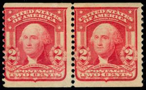 MOMEN: US STAMPS #322 COIL MINT OG H PAIR PF CERT