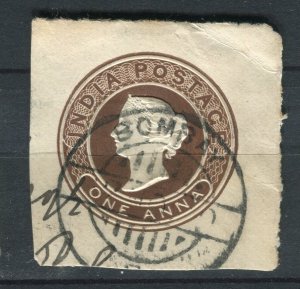 INDIA; 1890s 1a. classic QV Postal Stationary fine used PIECE, Bombay