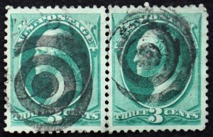 U.S. Used Stamp Scott #158 3c Washington Pair. Bullseye Cancel. Choice!