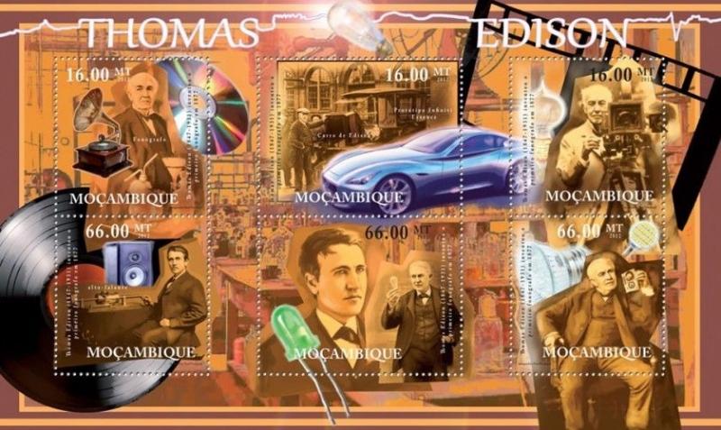 Thomas Edison Phonograph Cars Science Transport Mozambique MNH stamp set