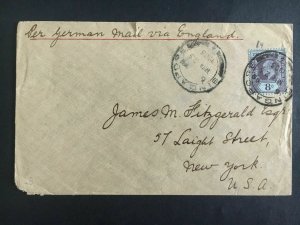 1903 Singapore Cover To New York USA Via German Mail to England