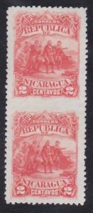 NICARAGUA 1892 Columbus 2c pair IMPERF BETWEEN unused.....................A5135