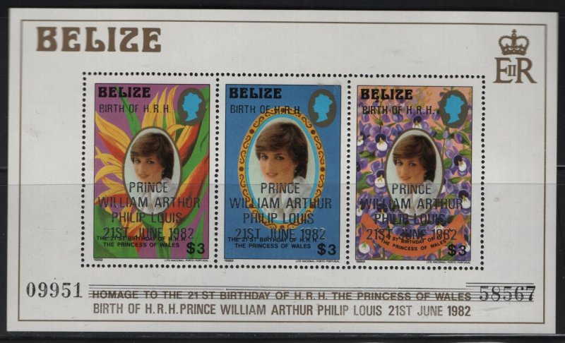 BELIZE  634, SOUVENIR SHEET, MNH, 1982 Homage to the 21st birthday of princess