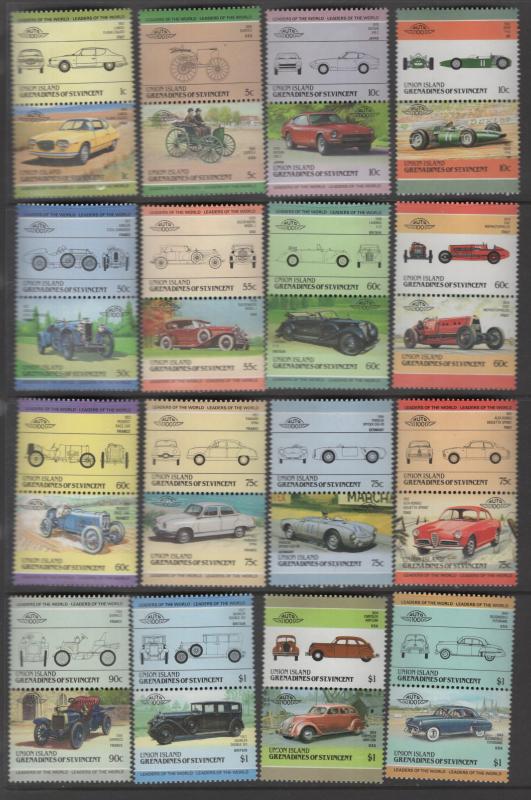 UNION ISLAND, 142-163 MNH CLASSIC CARS, PAIRS,  1985-1986