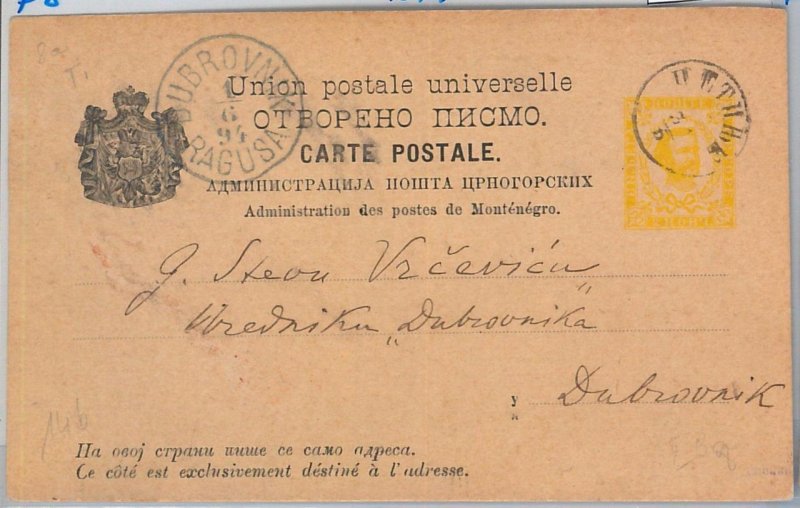 65976 - MONTENEGRO  - POSTAL STATIONERY CARD to DUBROVNIK 1894  P8