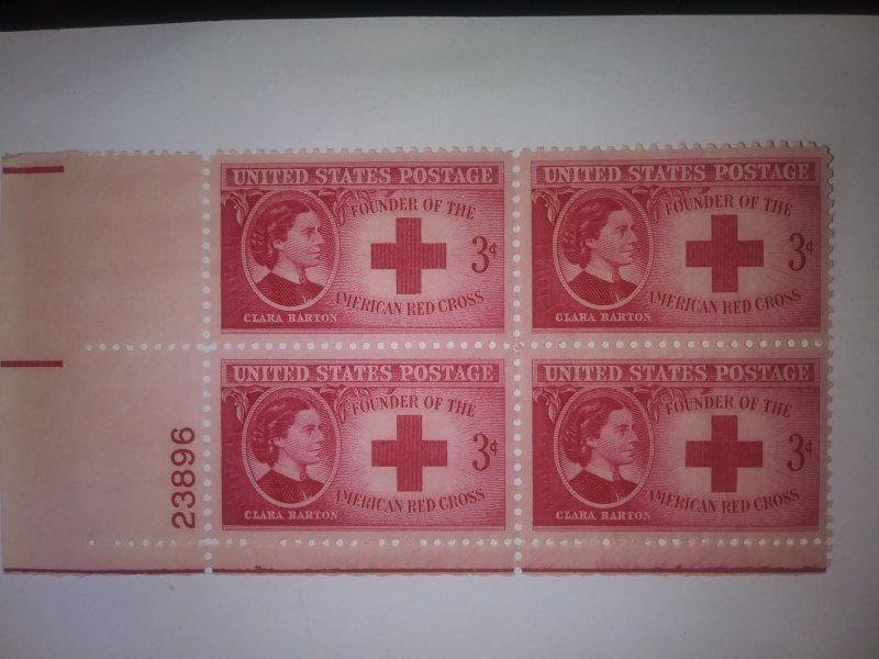 SCOTT #967 RED CROSS CLARA BARTON ISSUE PLATE BLOCK MINT NEVER HINGED