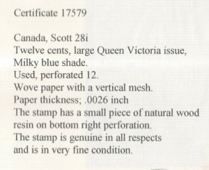 Canada #28i Very Fine Used **With Certificate**
