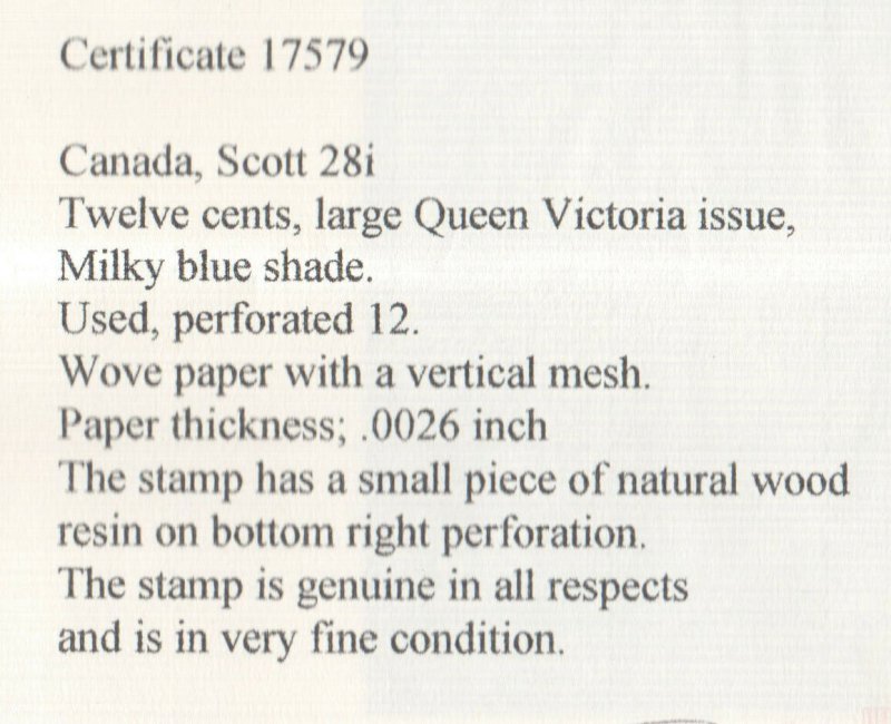 Canada #28i Very Fine Used **With Certificate**