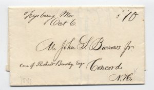 1841 Fryeburg ME manuscript stampless cover 10 rate to Concord NH [h.4898]