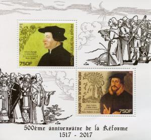 Benin 2017 MNH Reformation 500th Anniv Zwingli Calvin 2v M/S Stamps