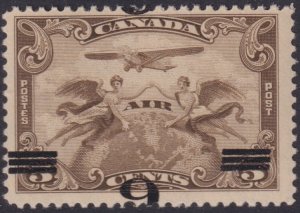 CANADA Sc#C3a.1 VLH AIRMAILS #C1 ALLEGORY of FLIGHT SURCHARGE 6¢ BROWN INVERTED